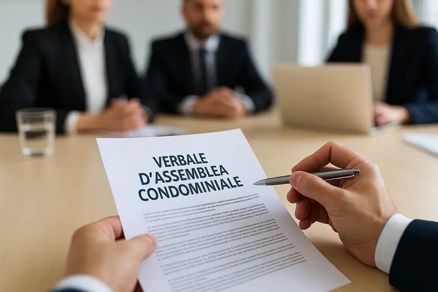 Verbale di assemblea condominiale: riunione al tavolo con documento